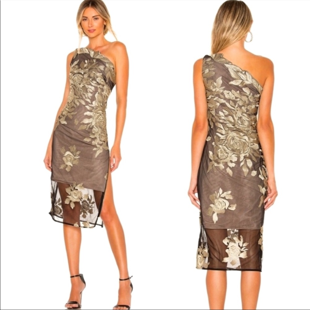 Bronx and Banco One-Shoulder Brown Floral Midi Dress